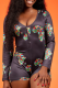 Black Sexy Print Patchwork O Neck Skinny Rompers