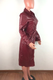 Blue Casual Solid Patchwork Buckle Turndown Collar Outerwear