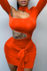 Tangerine Red Sexy Solid Patchwork Half A Turtleneck Pencil Skirt Dresses