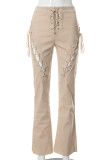White Sexy Casual Solid Hollowed Out Patchwork Frenulum Straight High Waist Straight Solid Color Bottoms