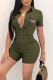Army Green Casual Solid Patchwork Buttons Turndown Collar Straight Rompers
