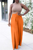 Orange Fashion Casual Solid Bandage Regular High Waist Trousers