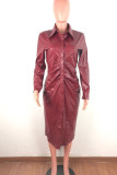 Blue Casual Solid Patchwork Buckle Turndown Collar Outerwear