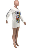 Grey O Neck Long Sleeve Print Tops
