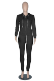 Blue Casual Solid Patchwork Hooded Collar Long Sleeve Two Pieces