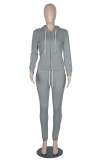 Blue Casual Solid Patchwork Hooded Collar Long Sleeve Two Pieces