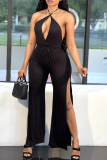 Pink Sexy Solid Patchwork Halter Boot Cut Jumpsuits