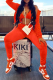 Tangerine Red Casual Solid Patchwork Hooded Collar Long Sleeve Three Pieces