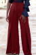 Purplish Red Fashion Casual Solid Bandage Regular High Waist Trousers
