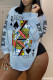 Grey O Neck Long Sleeve Print Tops