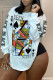 White O Neck Long Sleeve Print Tops