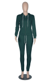 Blue Casual Solid Patchwork Hooded Collar Long Sleeve Two Pieces