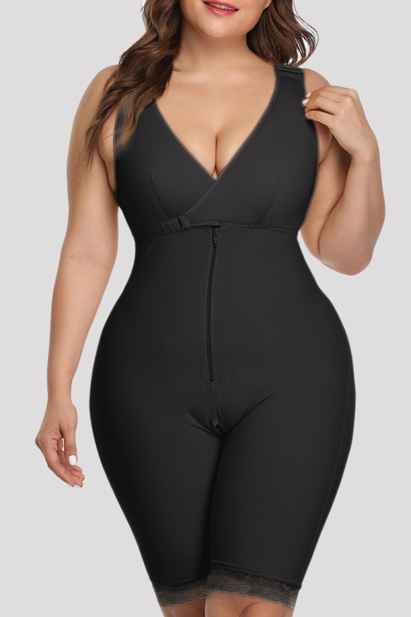Black Fashion Sexy Solid Hollowed Out Patchwork Zipper Bustiers