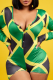 Green Sexy Print Patchwork O Neck Skinny Rompers