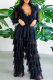 Black Fashion Sexy Patchwork See-through V Neck Long Sleeve Two Pieces