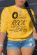 Yellow Fashion Casual Print Basic O Neck Tops