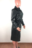 Blue Casual Solid Patchwork Buckle Turndown Collar Outerwear