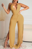Pink Sexy Solid Patchwork Halter Boot Cut Jumpsuits