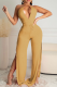 Khaki Sexy Solid Patchwork Halter Boot Cut Jumpsuits