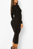 Yellow Sexy Solid Hollowed Out Patchwork Frenulum U Neck Pencil Skirt Dresses