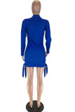 Blue Sexy Cap Sleeve Long Sleeves O neck Step Skirt Knee-Length bandage Print asymmetrical