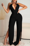 Pink Sexy Solid Patchwork Halter Boot Cut Jumpsuits