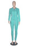 Blue Casual Solid Patchwork Hooded Collar Long Sleeve Two Pieces