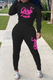 Pink Casual Print Patchwork O Neck Long Sleeve Two Pieces