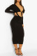Black Sexy Solid Hollowed Out Patchwork Frenulum U Neck Pencil Skirt Dresses