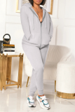 Blue Casual Solid Patchwork Hooded Collar Long Sleeve Two Pieces