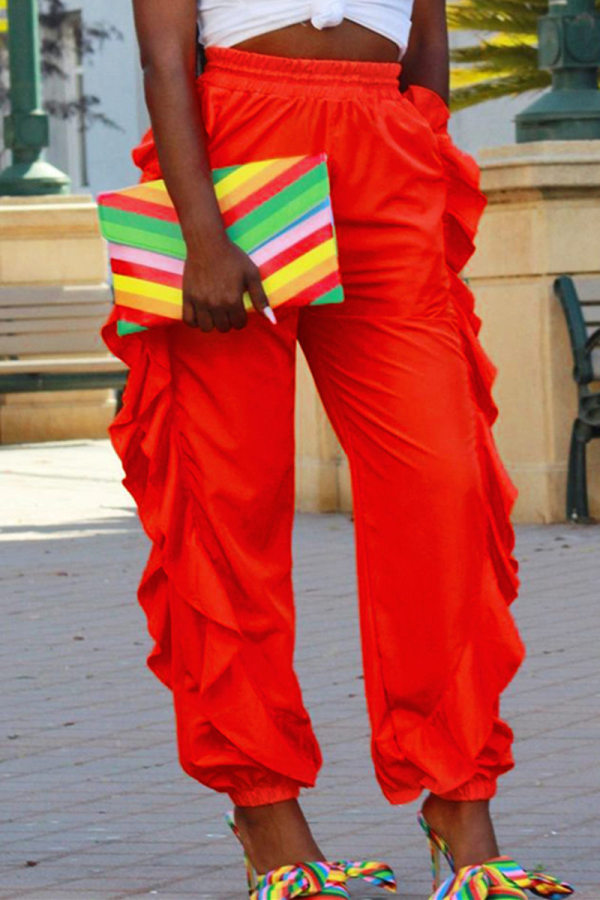 Orange Fashion Casual Solid Patchwork Regular High Waist Trousers pre-sale