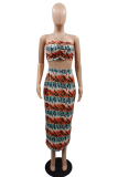 Coffee Sexy Print Patchwork Halter Sleeveless Two Pieces
