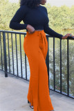 Orange Fashion Casual Solid Bandage Regular High Waist Trousers