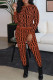 Brown Casual Print Split Joint O Neck Long Sleeve Two Pieces