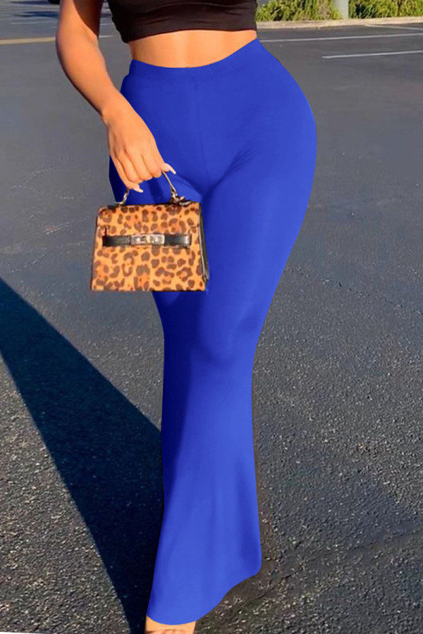 Colorful Blue Casual Solid Boot Cut High Waist Speaker Solid Color Bottoms