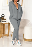 Blue Casual Solid Patchwork Hooded Collar Long Sleeve Two Pieces