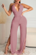 Pink Sexy Solid Patchwork Halter Boot Cut Jumpsuits