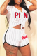 White Sportswear Print Patchwork V Neck Short Sleeve Two Pieces