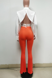 White Sexy Solid Backless Turndown Collar Long Sleeve Two Pieces