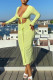 Yellow Sexy Solid Hollowed Out Patchwork Frenulum U Neck Pencil Skirt Dresses