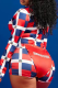 Blue White Sexy Print Patchwork O Neck Skinny Rompers