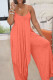 Tangerine Sexy Solid Patchwork Slit Asymmetrical Spaghetti Strap Sleeveless Two Pieces