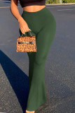 Army Green Casual Solid Boot Cut High Waist Speaker Solid Color Bottoms