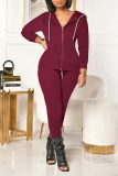 Blue Casual Solid Patchwork Hooded Collar Long Sleeve Two Pieces