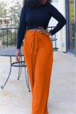 Orange Fashion Casual Solid Bandage Regular High Waist Trousers