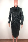 Blue Casual Solid Patchwork Buckle Turndown Collar Outerwear