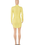 Red Sexy Solid Hollowed Out Patchwork Zipper Zipper Collar Pencil Skirt Dresses