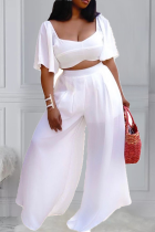 White Casual Solid Split Joint Square Collar Pencil Skirt Plus Size Two Pieces