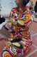Colour Sexy Print Patchwork O Neck Pencil Skirt Dresses