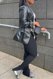 Black Fashion Casual Solid Cardigan Turndown Collar Outerwear